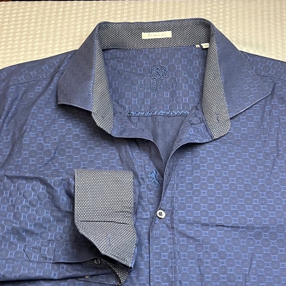 Bugatchi Uomo Men's XL Blue Patterned Long Sleeve Dress Shirt Casual - Picture 1 of 10